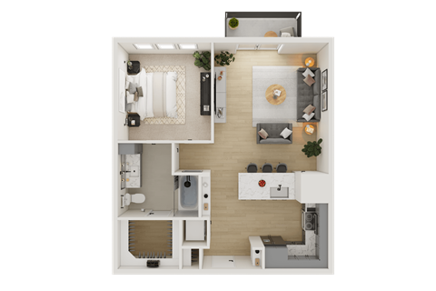 Floor plan for 1 bed, 1 bath, 755 sqft